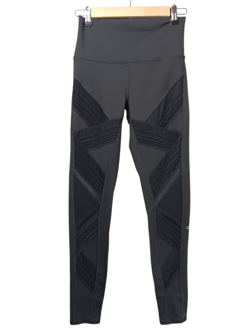 ALO YOGA Women's Gray Leggings High Rise Full Length Sheer Mesh Legs Size Small
